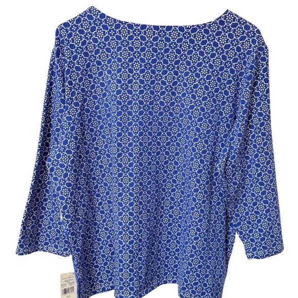 Alfred Dunner Womens Top Size PXL Fresh Start Chevron Floral Split Neck Summer - Picture 2 of 13